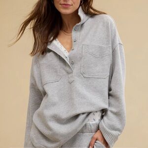 NWOT Aerie Popover Polo Sweatshirt in Gray - Size Small